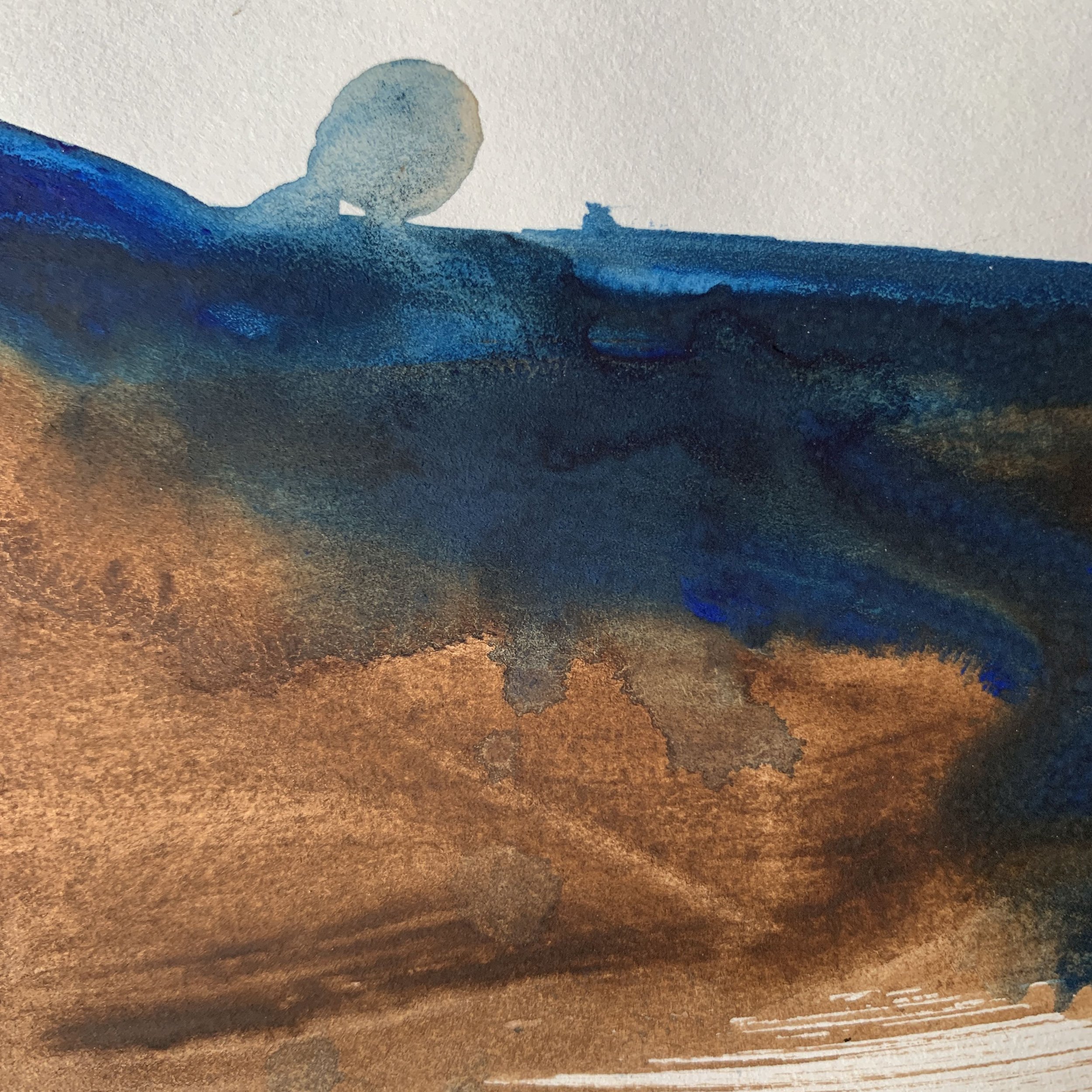 Original miniature abstract painting Les Goudes X by Benedicte Allee Art Studio, close-up