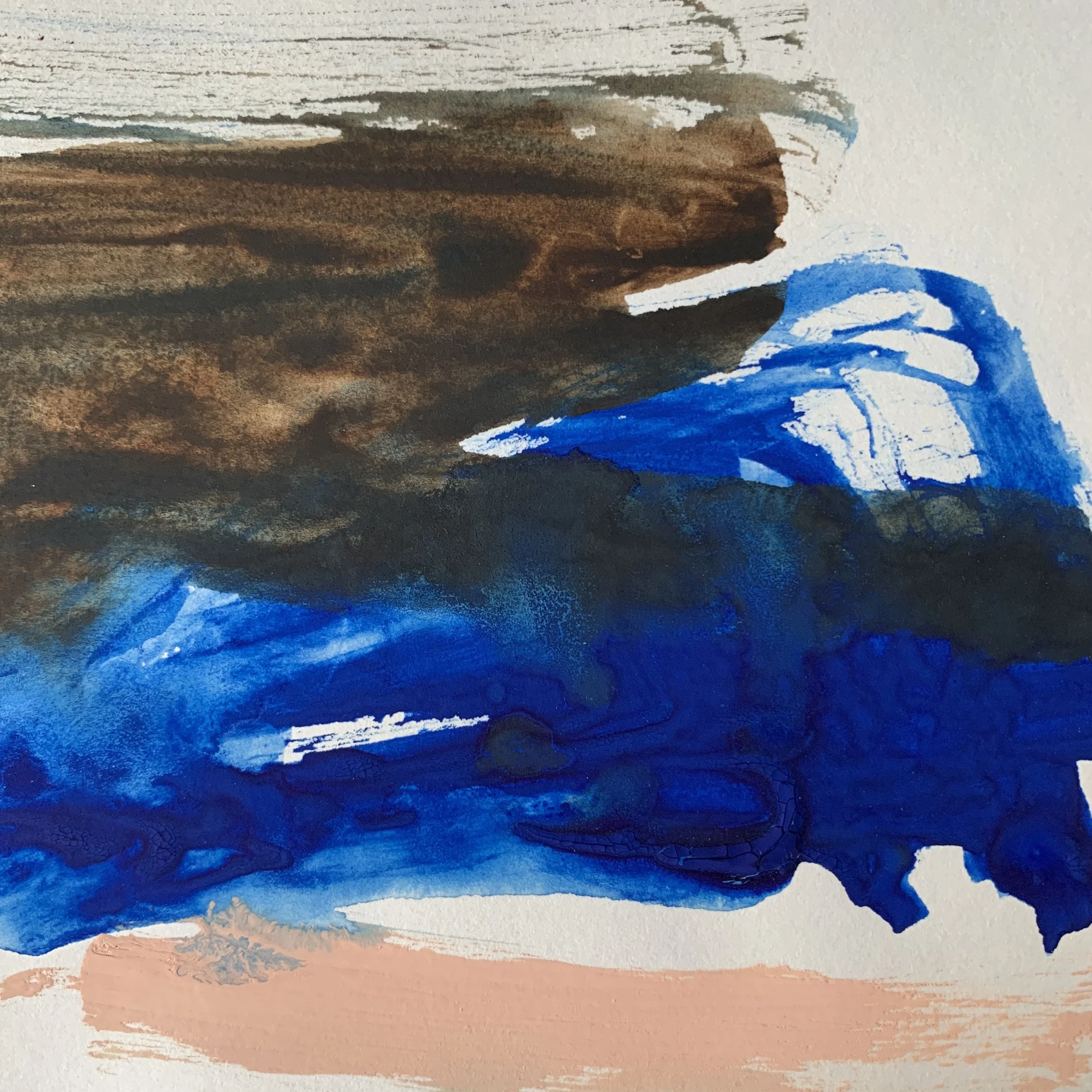 Original miniature abstract painting Les Goudes II by Benedicte Allee Art Studio, close-up