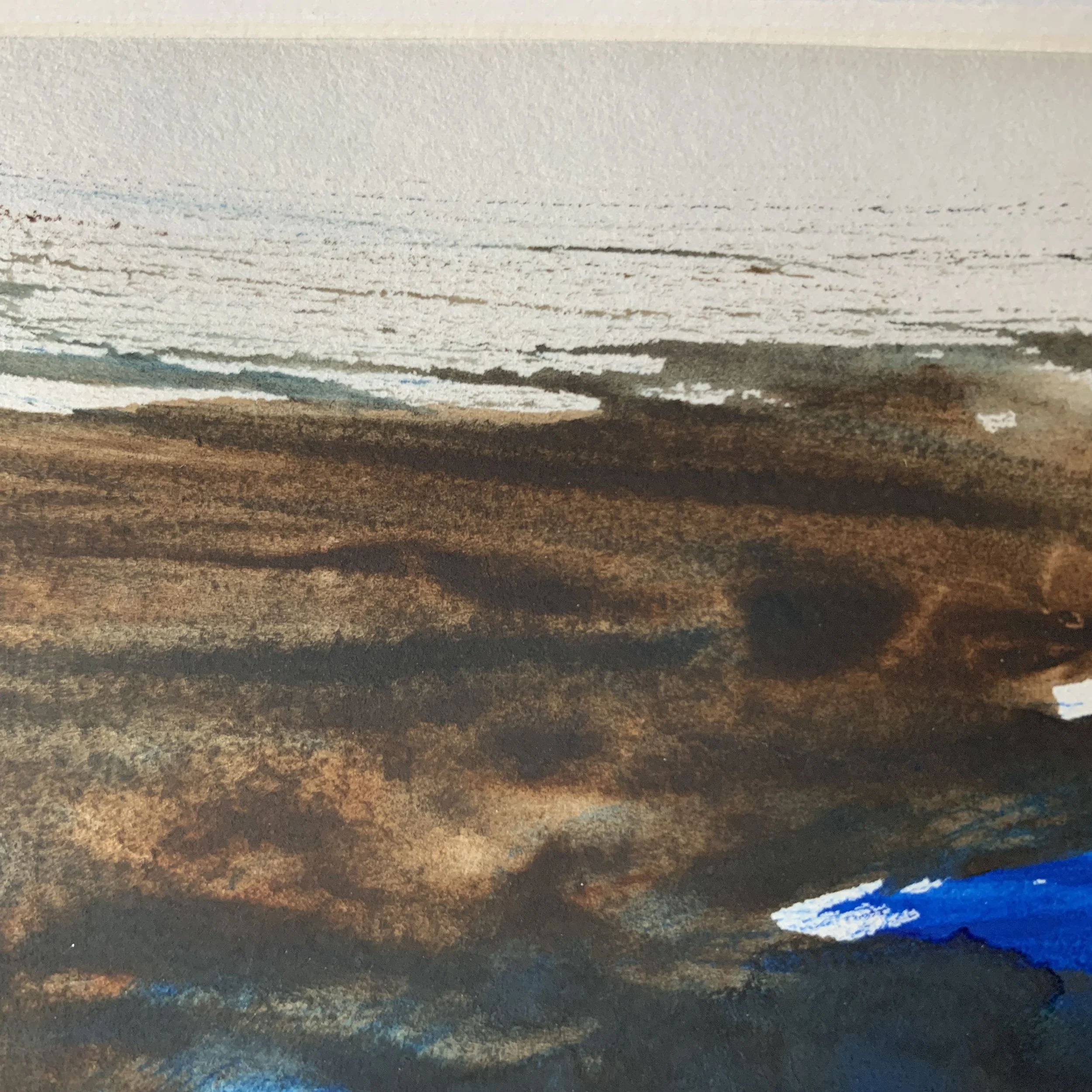 Original miniature abstract painting Les Goudes II by Benedicte Allee Art Studio, close-up