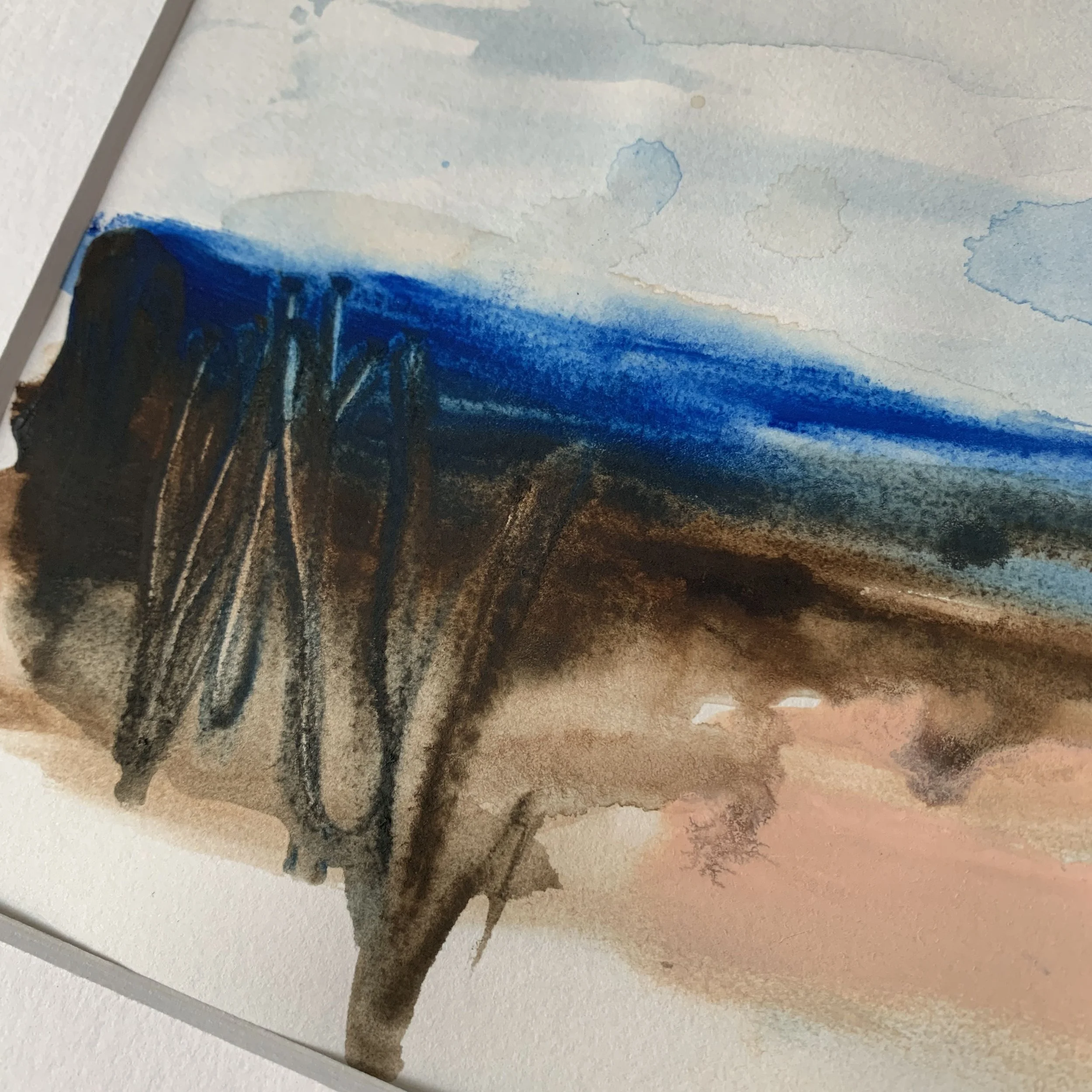 Original miniature abstract painting Les Goudes IV by Benedicte Allee Art Studio, close-up