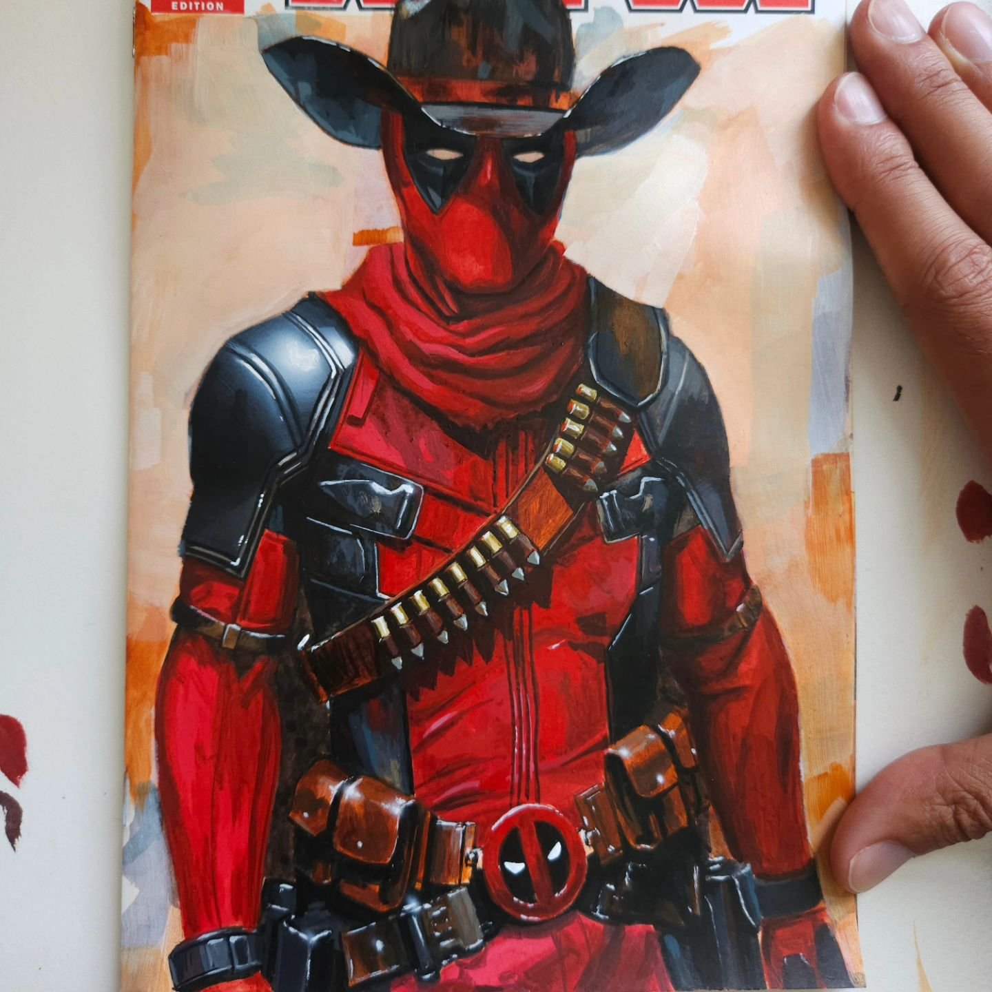 Front and back of a deadpool blank variant. Painted using acrylics. 
#Deadpool #cavillrine #henrycavill #comicart #acrylicart #acrylicsonpaper #comiccollector #customcomic #blankvariant