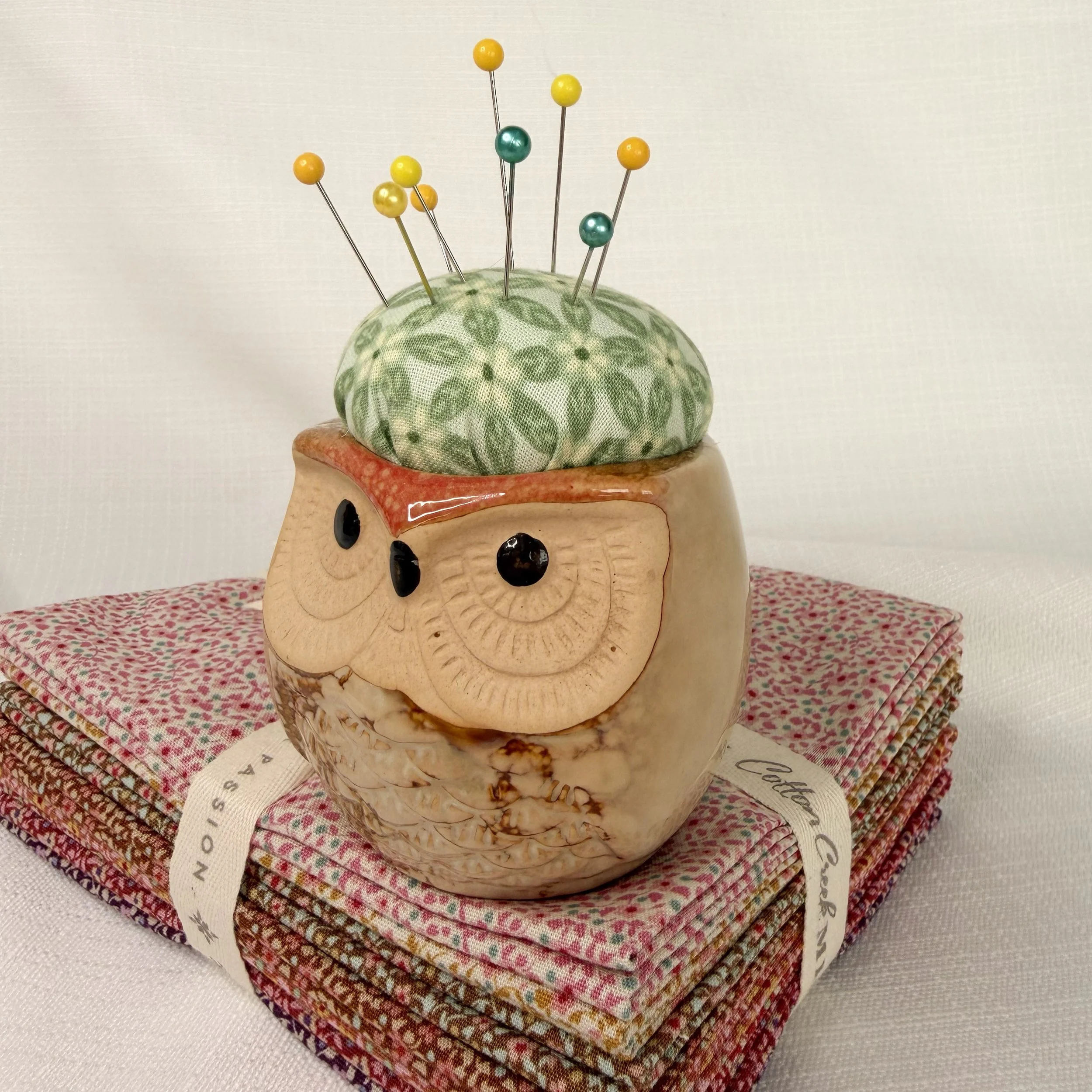 Owl pincushion vintage planter one of a kind sewing notion