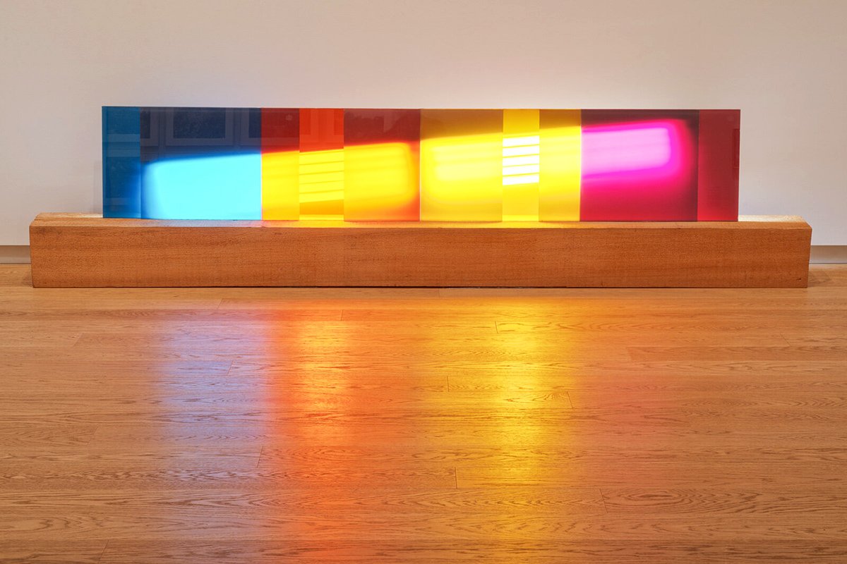   Wood is Resilient in Earthquakes,  2012, cedar, fluorescent lamps, aluminum, glass laminate, 70 x 248 x 20 cm 