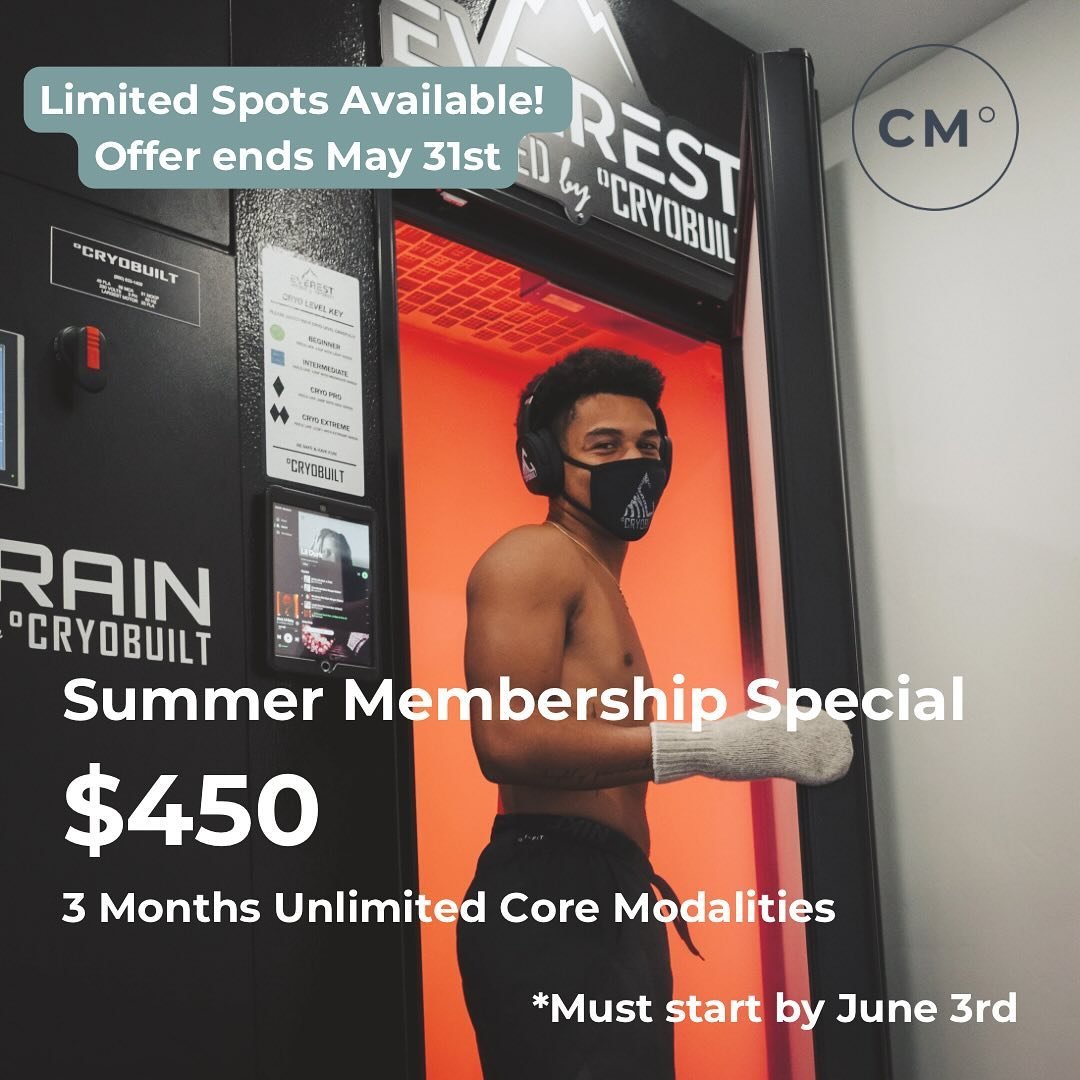 🌞❄️Cryo Method Summer Membership Special❄️🌞

Ready to step up your wellness commitment this summer? We&rsquo;ve got the perfect offer for you! For just $450 - enjoy 3 months of unlimited access to our core modalities☀️ 

What&rsquo;s included: 
&bu