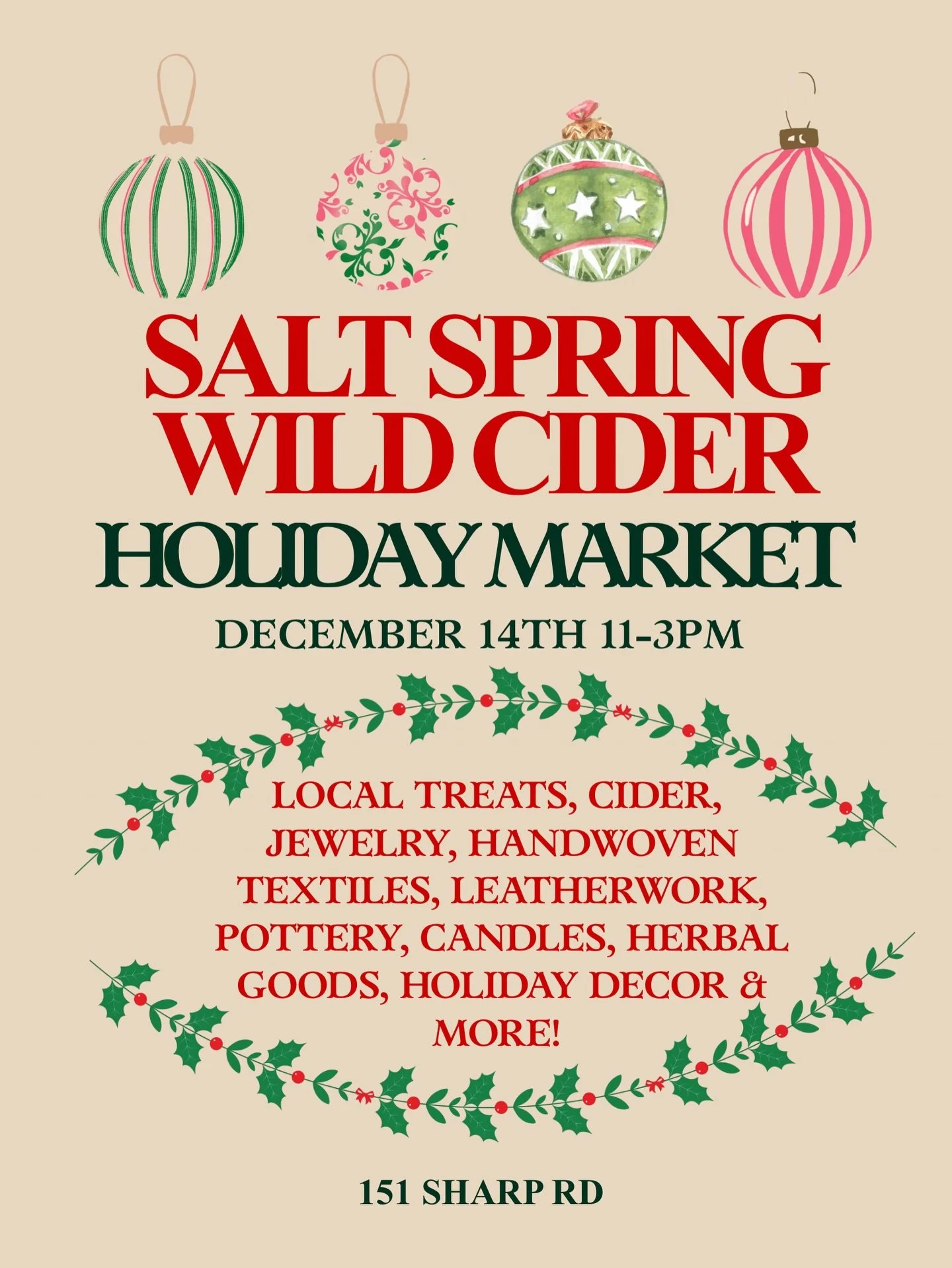 ✨Come join us for our annual Holiday Market on December 14th, 11-3! ✨
We&rsquo;re excited to welcome an amazing lineup of local makers this year. Grab a drink, shop local, and enjoy one of the last markets on Salt Spring before Christmas. ❄️ 🥂