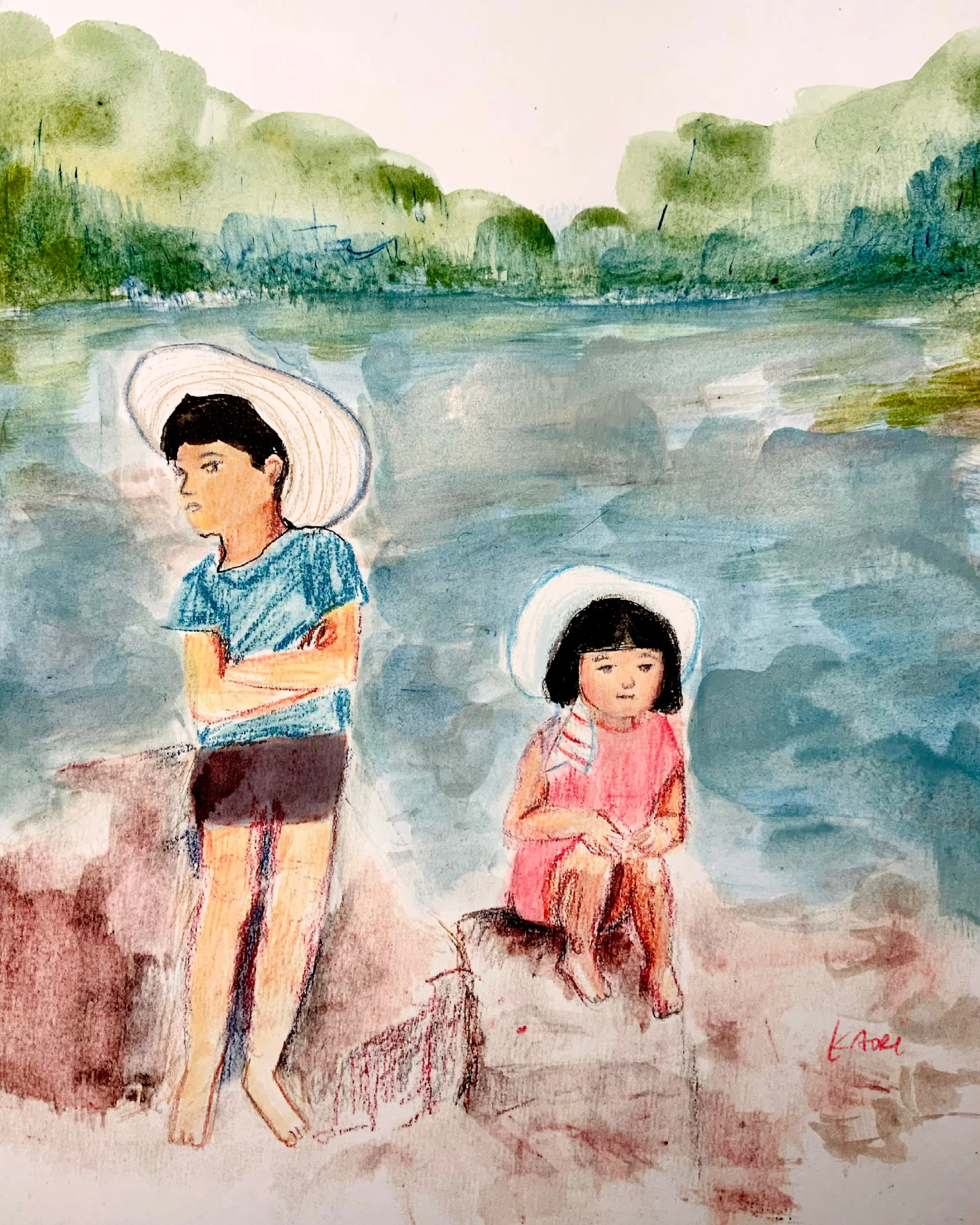 Brother and sister by the lake.JPG