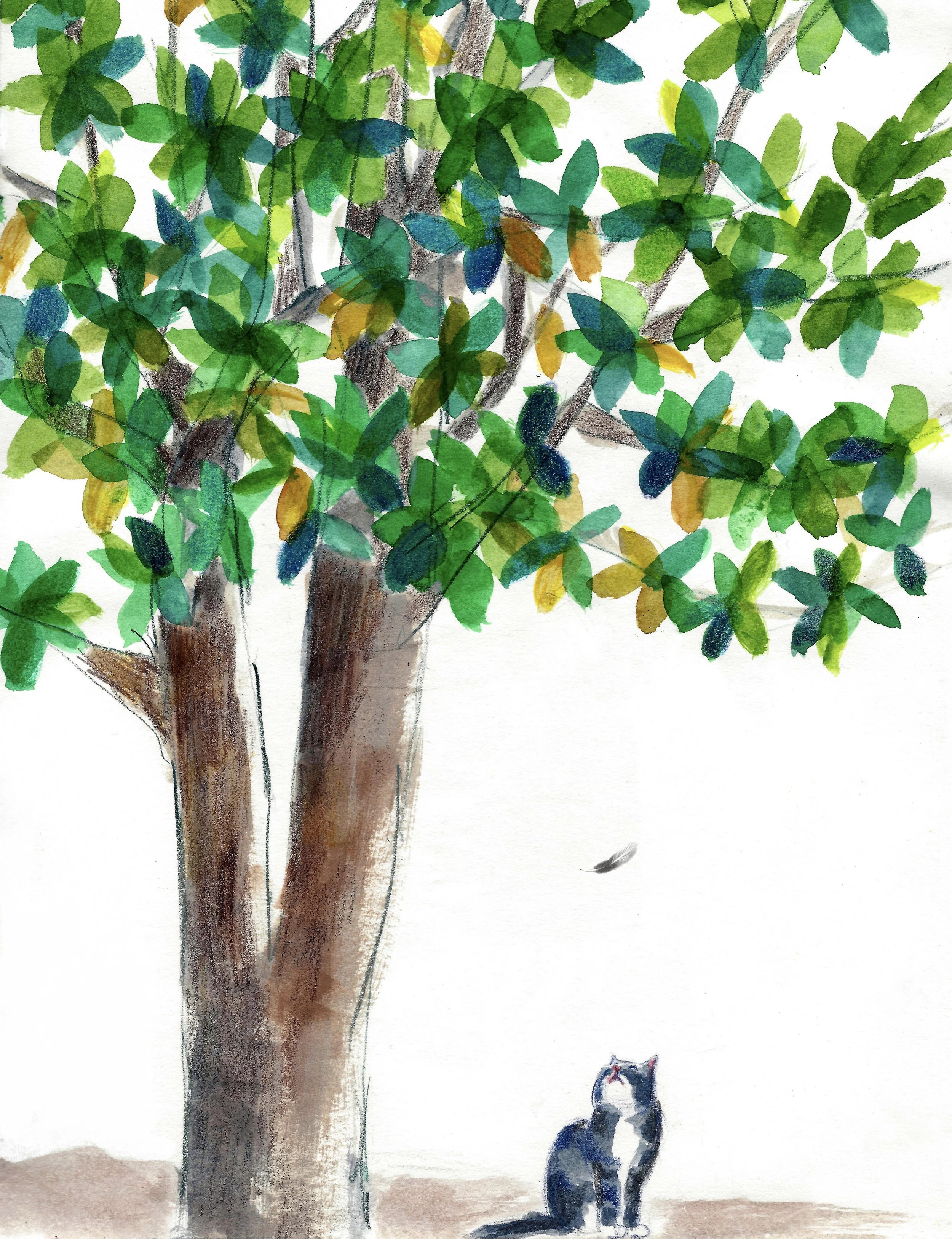 Cat under tree with feather.jpg