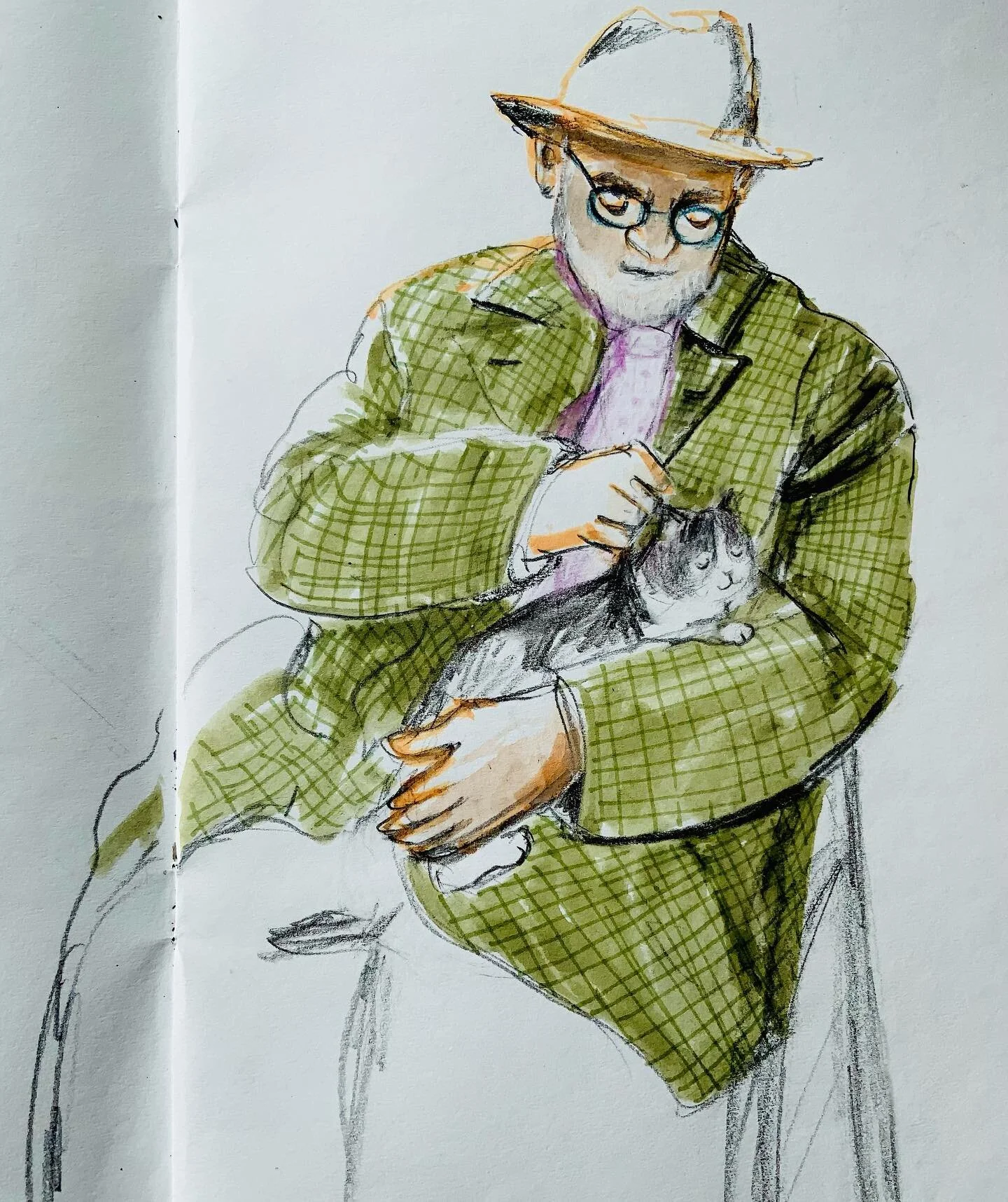 Funny I feel closer to Matisse finding out he was a cat lover too ❤️ 

Quick sketch based on a Pinterest photo I randomly stumbled upon. 

マチスは猫好きだったんですね。
.
.
.
.
#henrimatisse #matisse #portraitillustration #markmaking #sketchbookpage #drawingfromob
