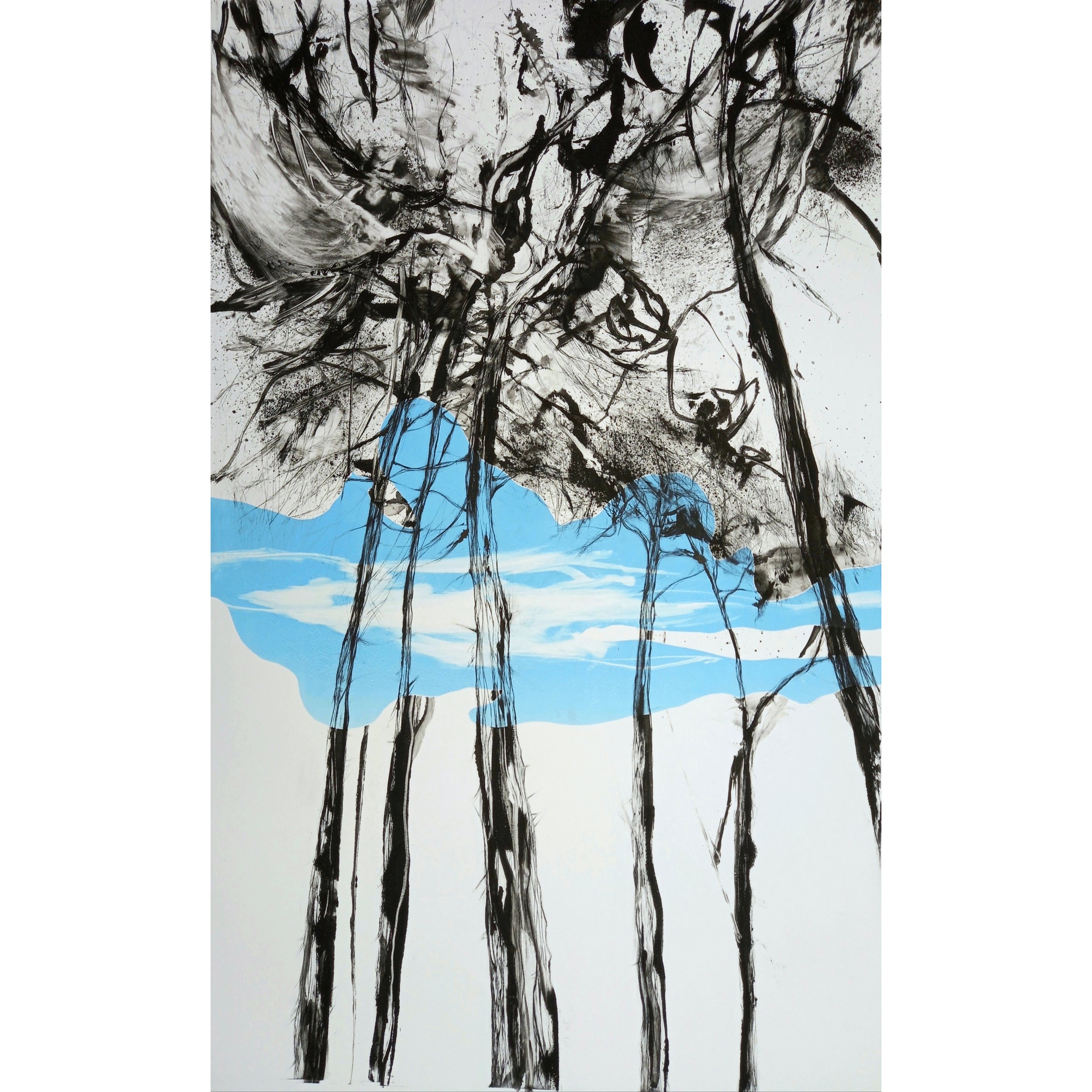 Soaring Pines, Variation with Cloud No3,-unique monotype etching-Clare-Grossman.jpg