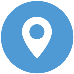 A blue map location pin icon.