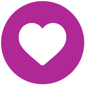 White heart symbol inside a purple circle.