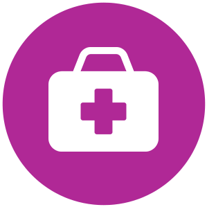 Medical kit icon on purple background.