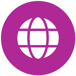 Icon of a globe inside a purple circle.
