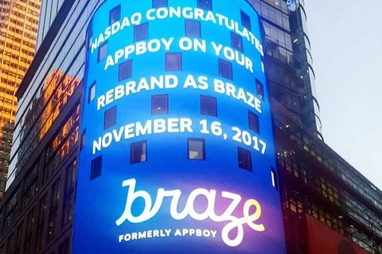 Braze appeared in Times Square on launch day, one of many events to announce the new brand