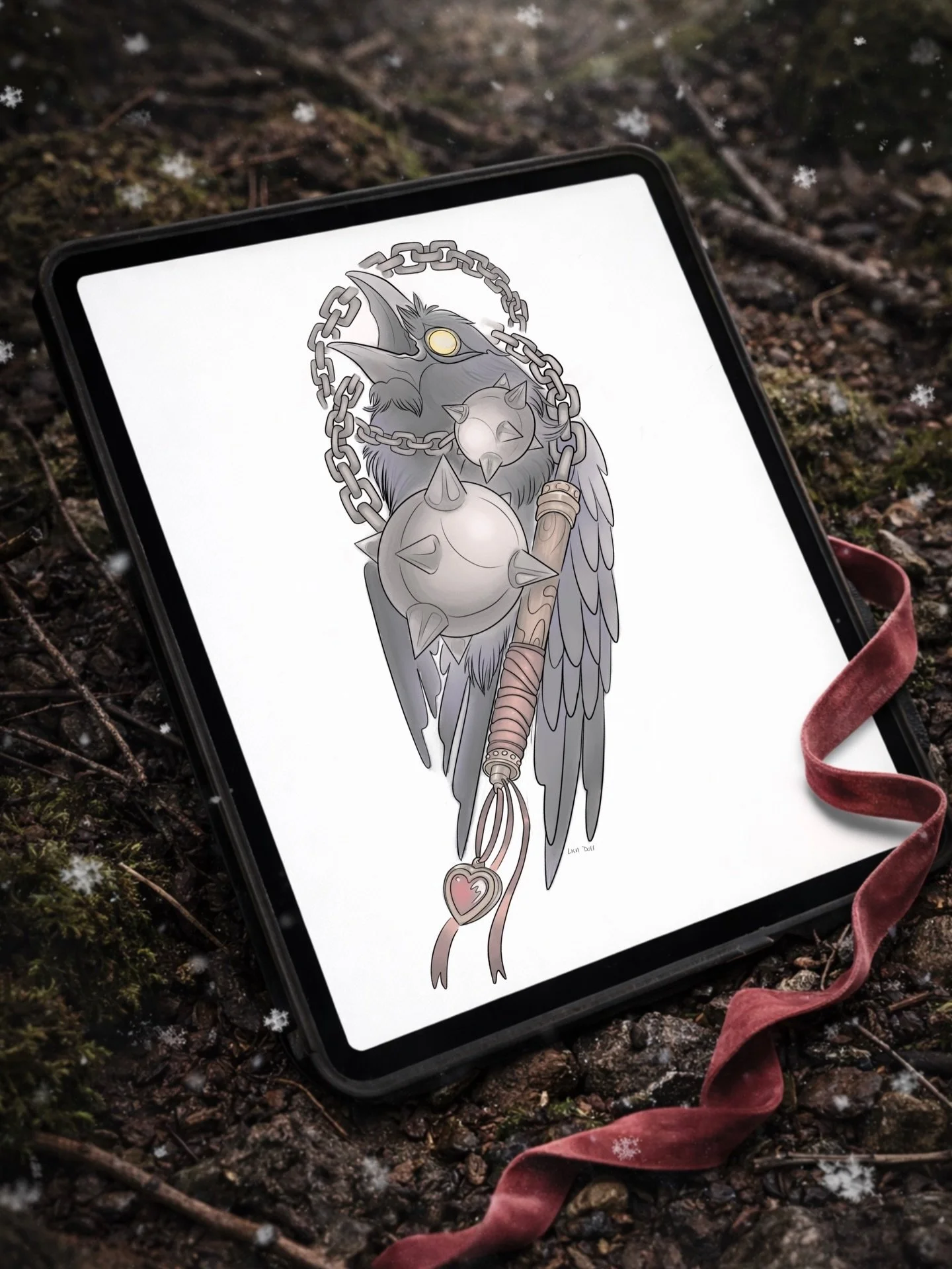 New Raven and flail design available from the Bestiary: Wild Hunt series! Check out my highlights for the rest, as this ends the series for now! This would look great for outer arm placement. ✨

I take appts at @time_bomb_tattoo in Frederick, MD