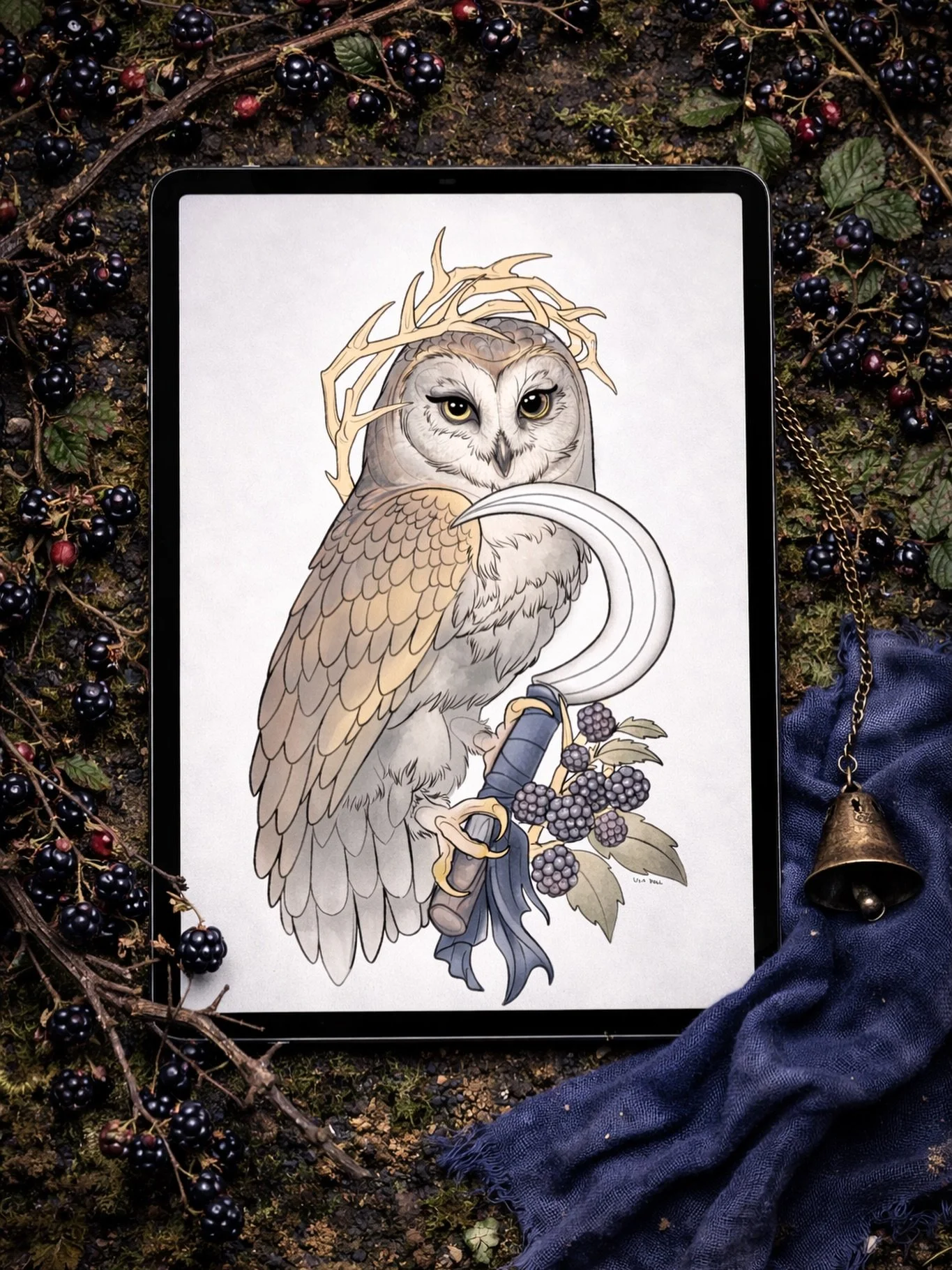 Owl, blackberries, thorns and scythe design, another addition to the Bestiary: The Wild Hunt design series. 

What would you like to see for the last one?

I take appts at @time_bomb_tattoo  in Frederick, MD