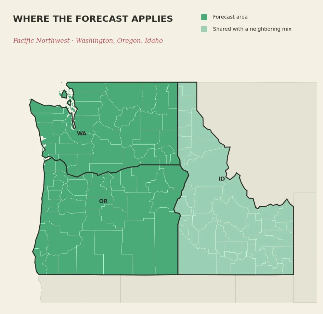 Map of the Pacific Northwest forecast area