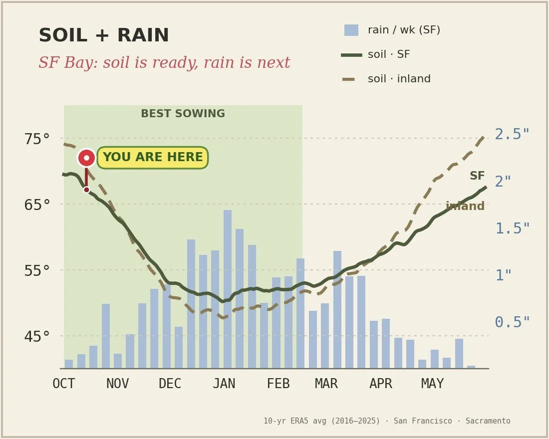 Soil temperature and rain chart for San Francisco