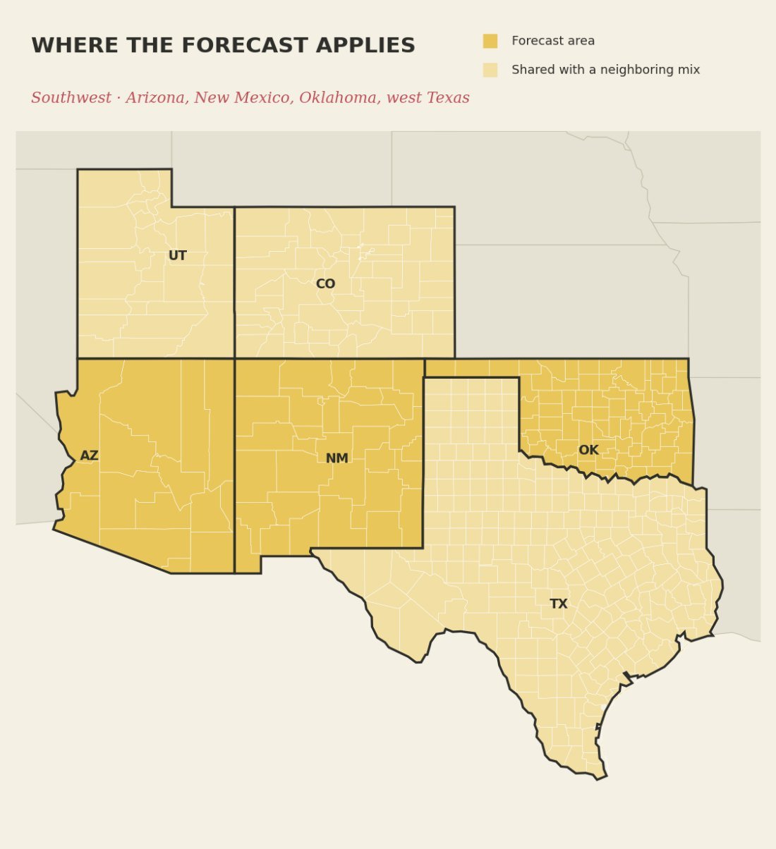 Map of the Southwest forecast area