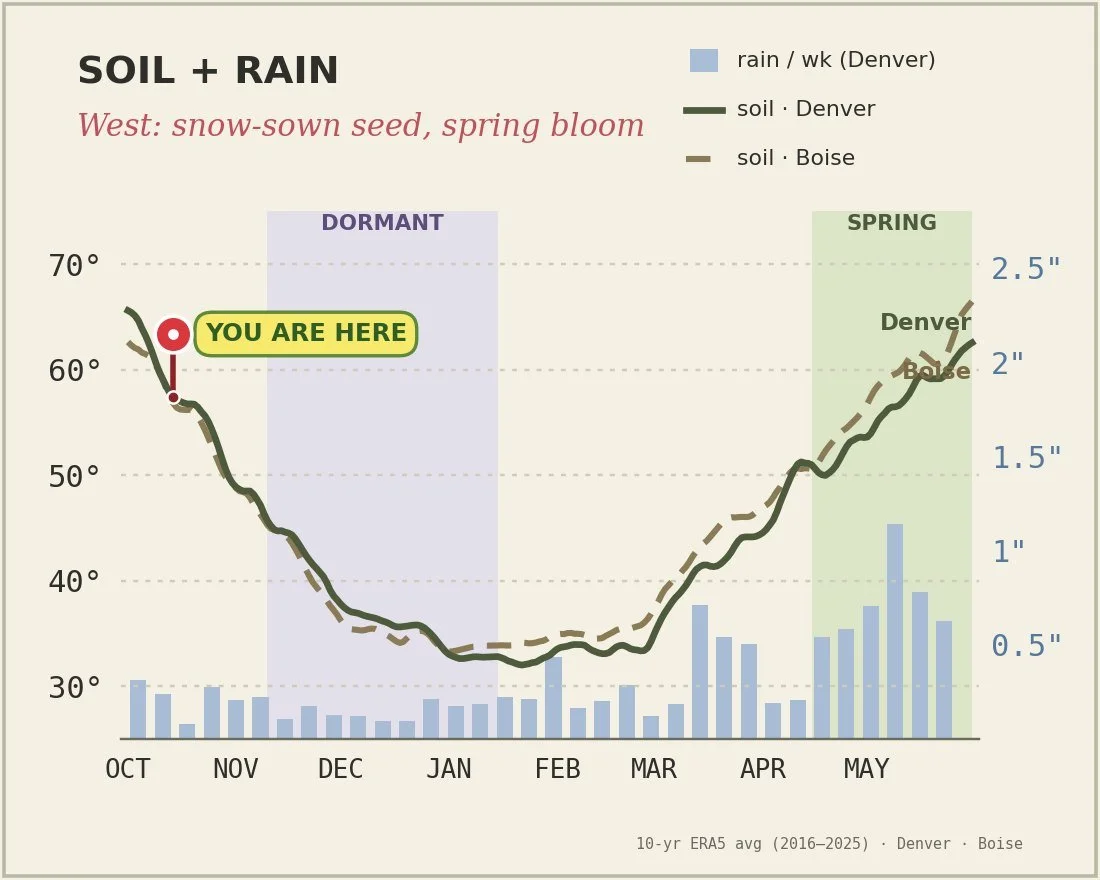 Soil temperature and rain chart for the West