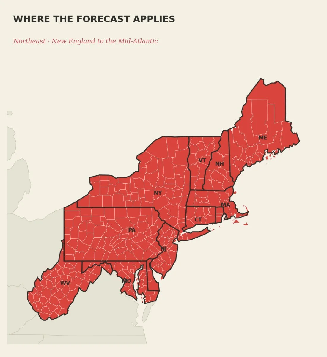Map of the Northeast forecast area