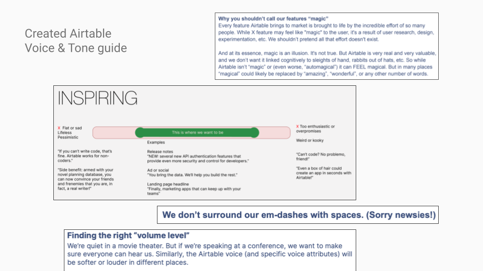 A few tidbits from extensive Airtable voice and tone guide I co-authored