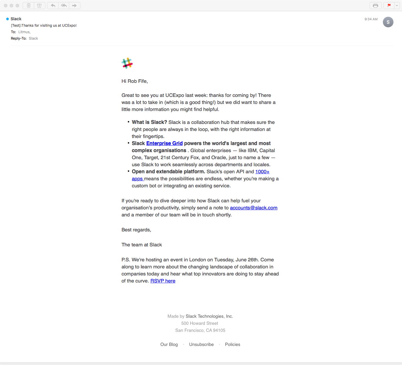Events follow-up email