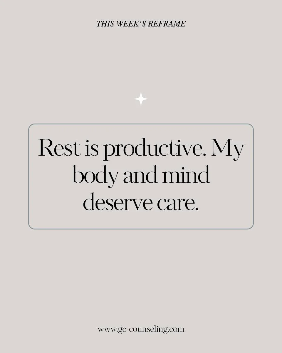 ✨ This Week&rsquo;s Reframe
&ldquo;Rest is productive. My body and mind deserve care.&rdquo;

Pushing through doesn&rsquo;t always equal strength. Sometimes rest is the bravest, kindest choice. You don&rsquo;t need to earn it&mdash;you deserve it.

#