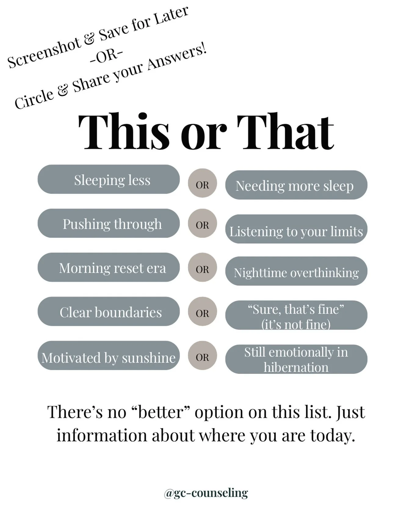 &ldquo;This or That&rdquo; ⚖️ isn&rsquo;t just a trend. It&rsquo;s awareness. 🌳
You can be motivated and overwhelmed. Grateful and exhausted. Both can be true. &harr;️
The point of this post isn&rsquo;t to label yourself. 🤍 It&rsquo;s to notice you