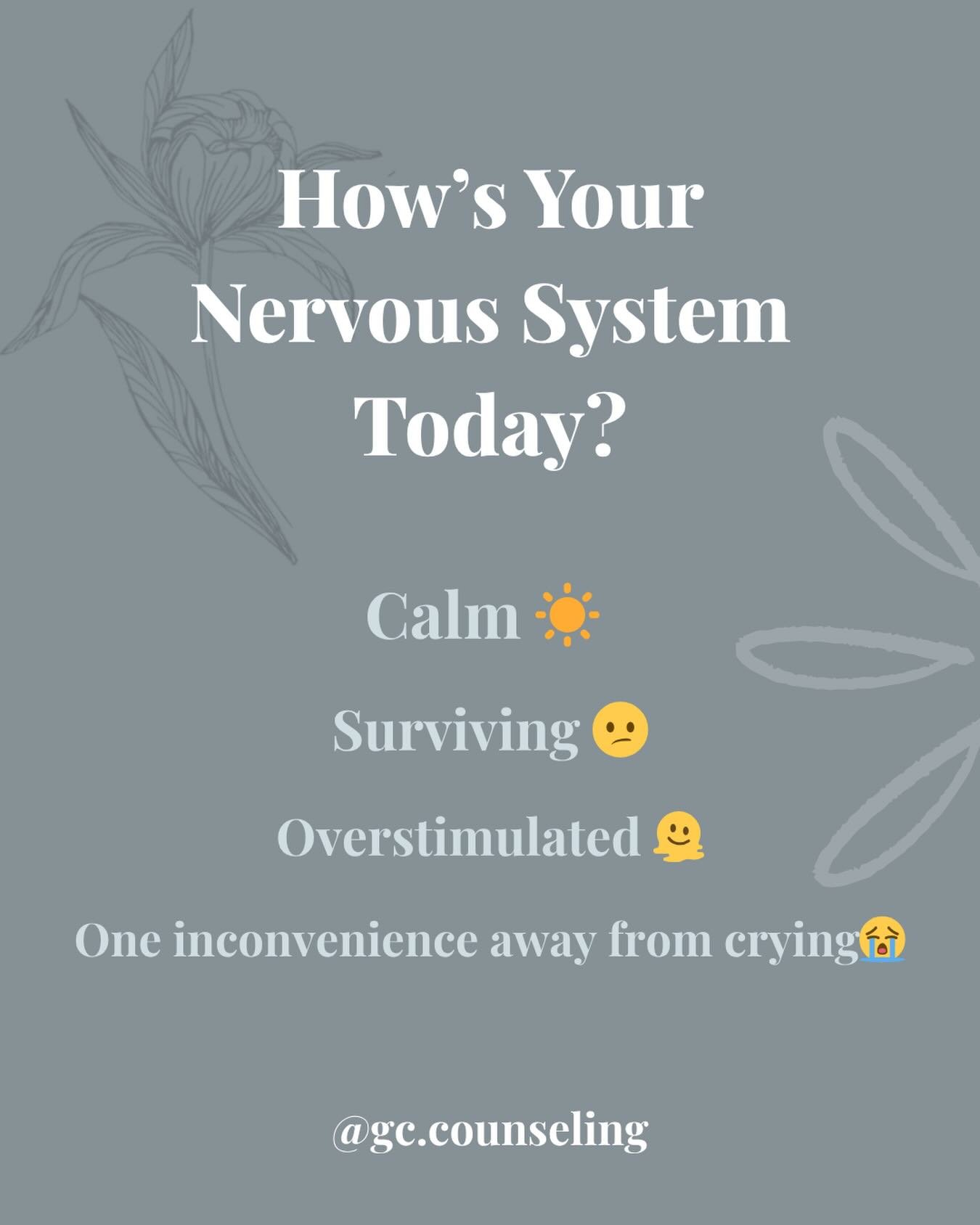 How&rsquo;s your nervous system today? 

What does your nervous system need from you this weekend?

Ready to prioritize your well-being? Visit the link in our bio for more information!!

#mentalhealth #therapy #therapist #buffalo #buffalocounseling