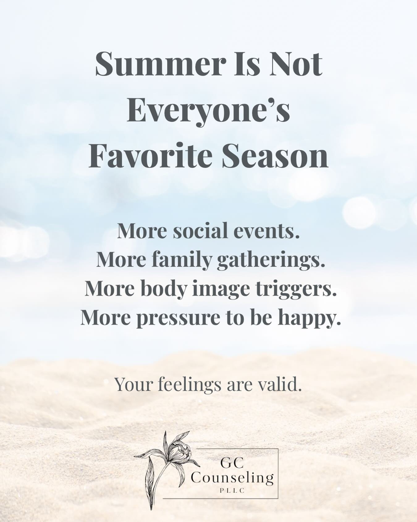 These are some of the messages we receive about summer:
☀️ Be happy
☀️ Be social
☀️ Wear the swimsuit
☀️ Make the memories
☀️ Enjoy every minute

But for many people, summer can bring increased anxiety, body image concerns, family stress, financial p