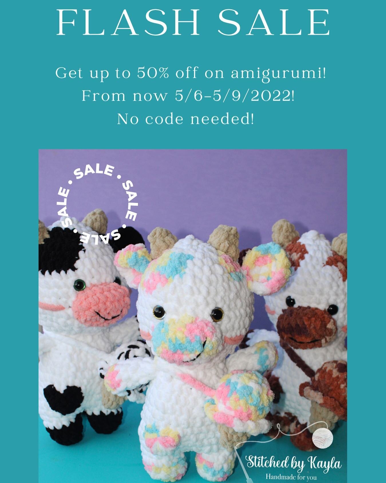 Surprise! Im doing a flash sale! Up to 50% off most of the amigurumi on my website! Sale ends on Monday (5/9)! 

#amigurumi #amigurumilove #crochet #amigurumibusiness 
 #handmade