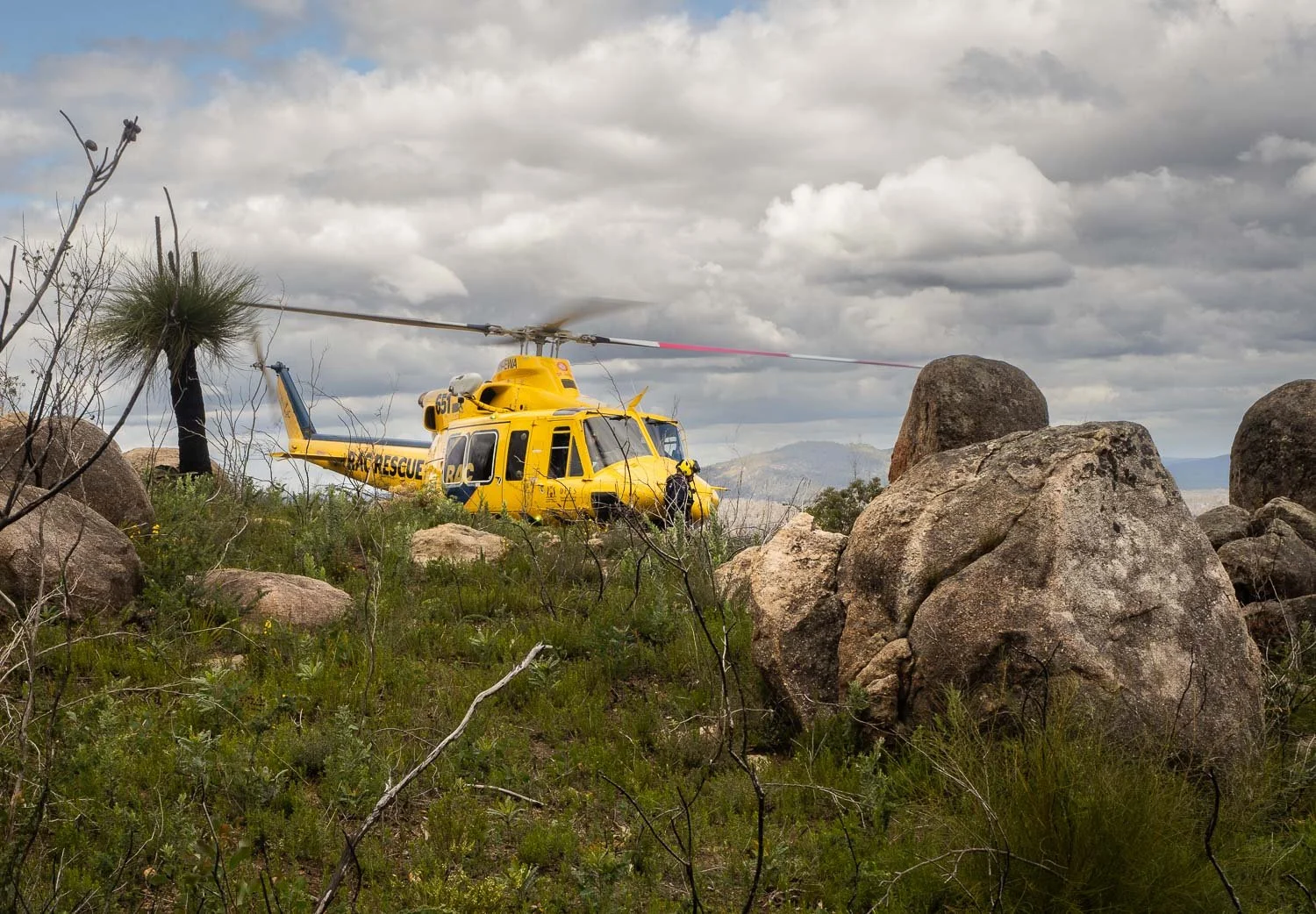 rescue helicopter on ridgetop