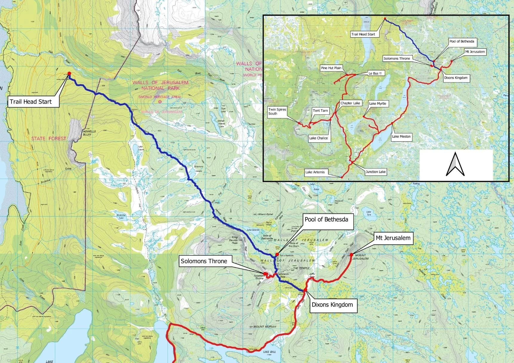Walls of Jerusalem topographic map