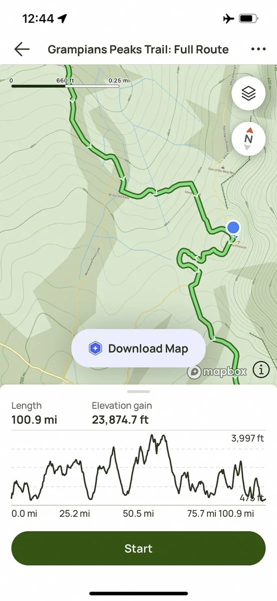 screenshot of alltrails app map
