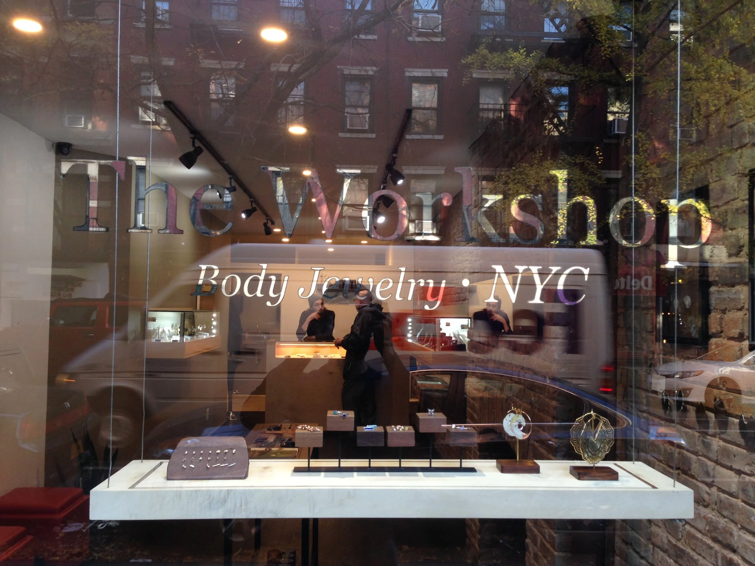 Suspended window display design. Made from reclaimed maplewood