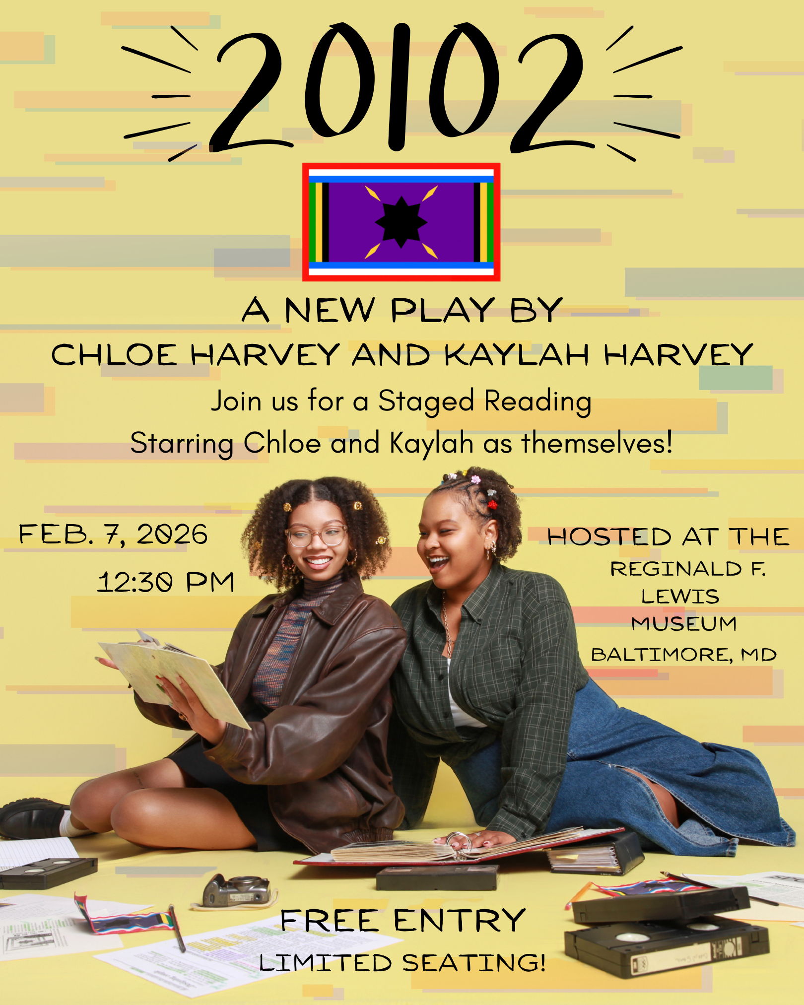 A poster for a staged reading of Chloe and Kaylah Harvey's play 20|02
