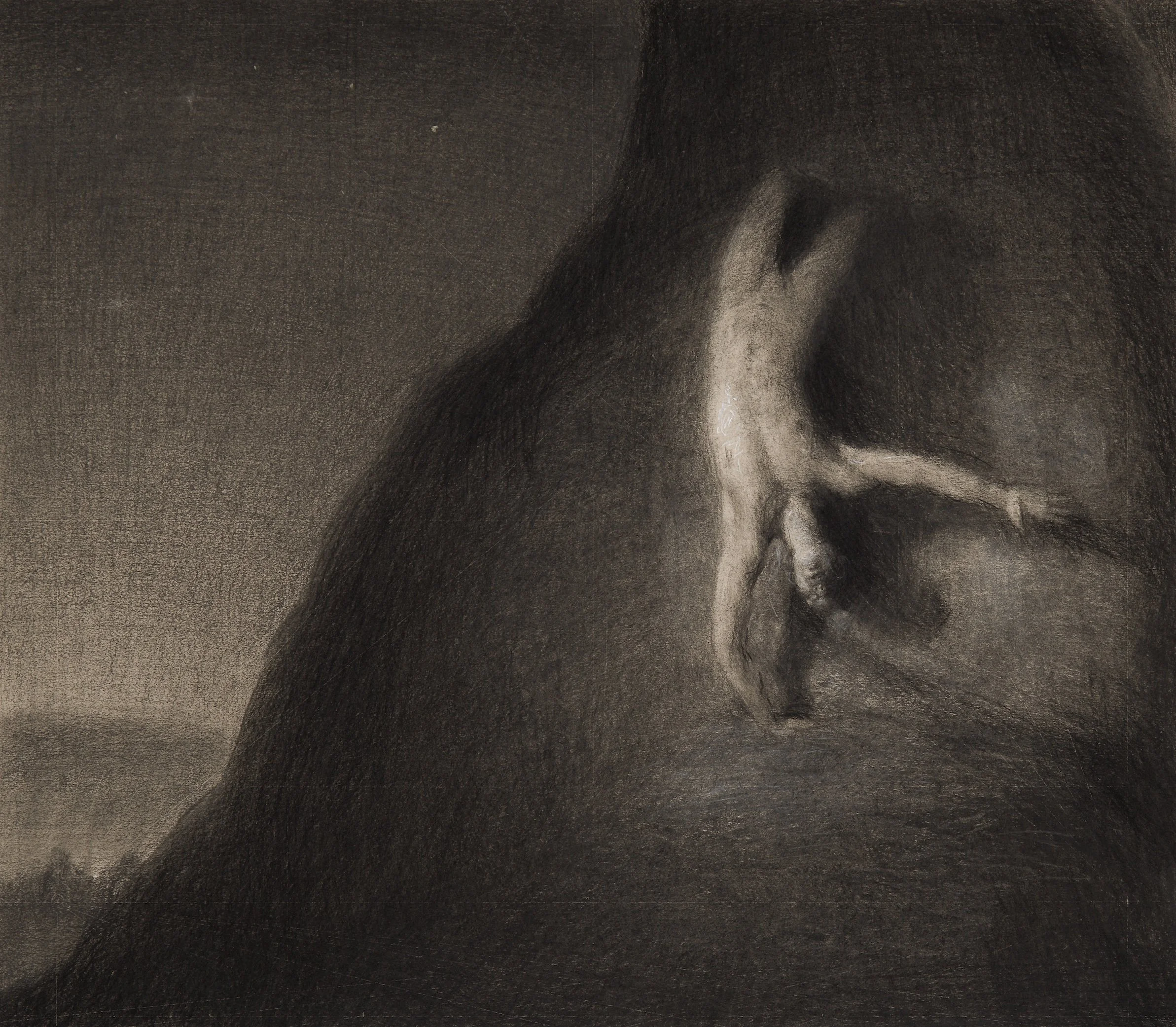 "Born Of the Black Stone" Charcoal on Stonehenge paper. 2023