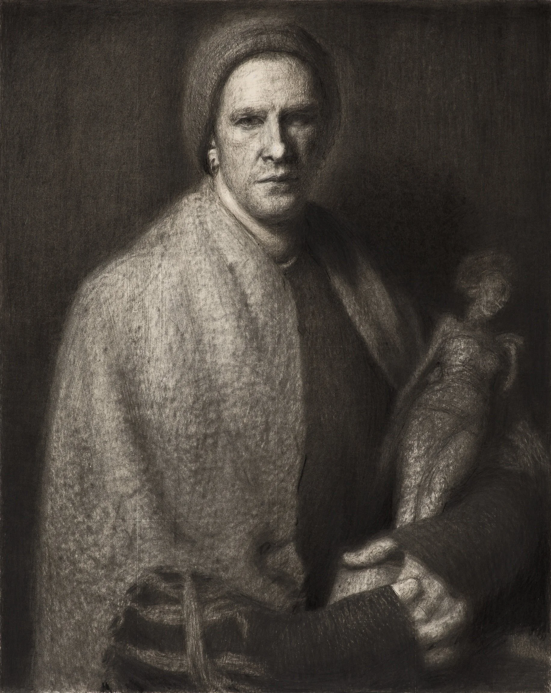 "Self Portrait with Idol" Charcoal on Stonehenge Paper