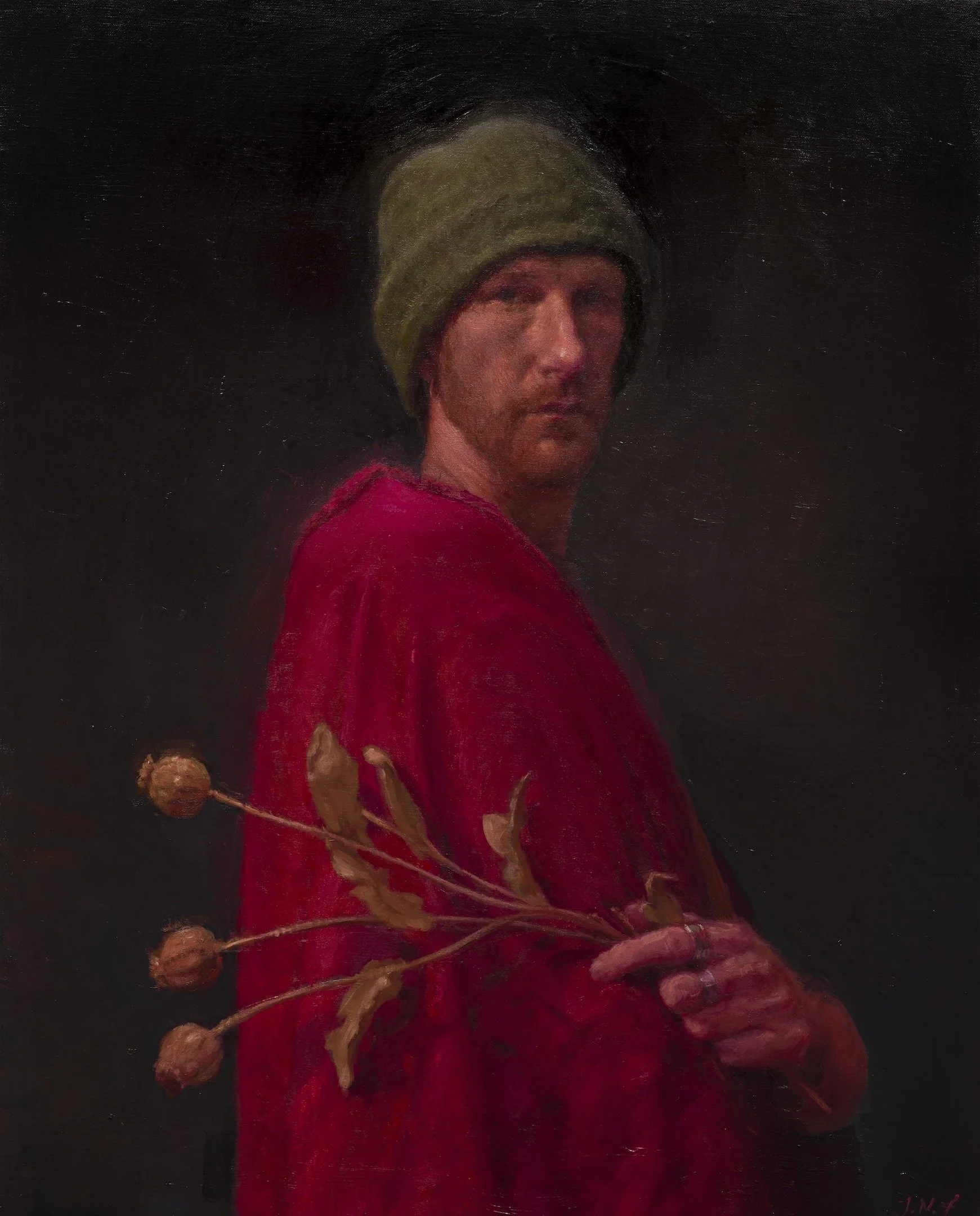 "Self Portrait With Poppies" Oil on canvas. 2025