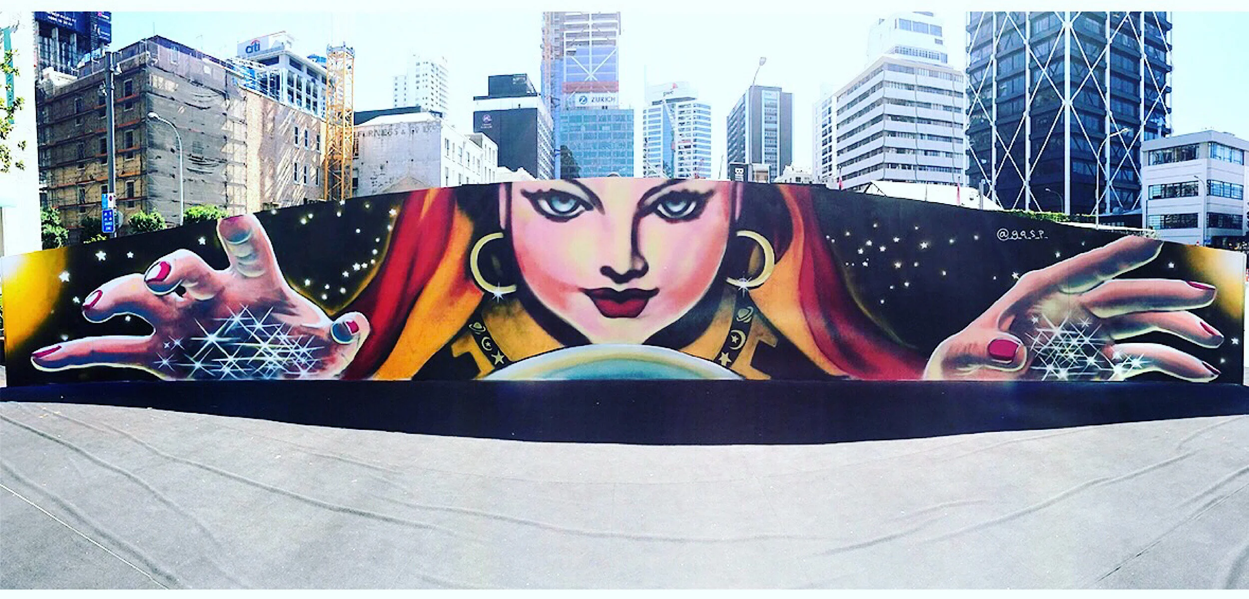 Gasp painted This mural of a gipsy woman I painted for a Samsung product launch in Britomart downtown Auckland.