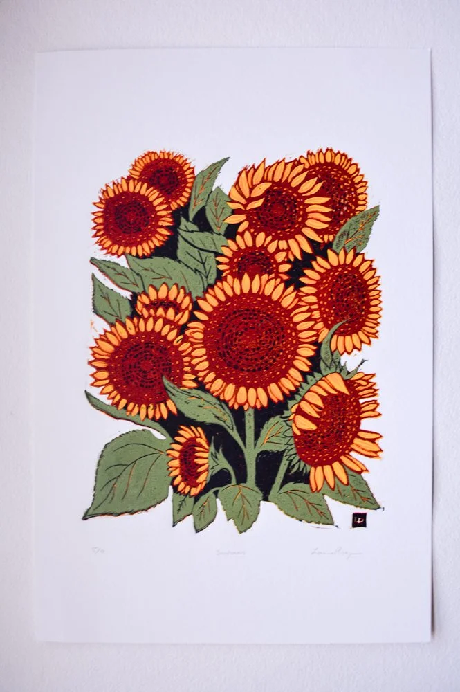 Sunflowers Linocut Print