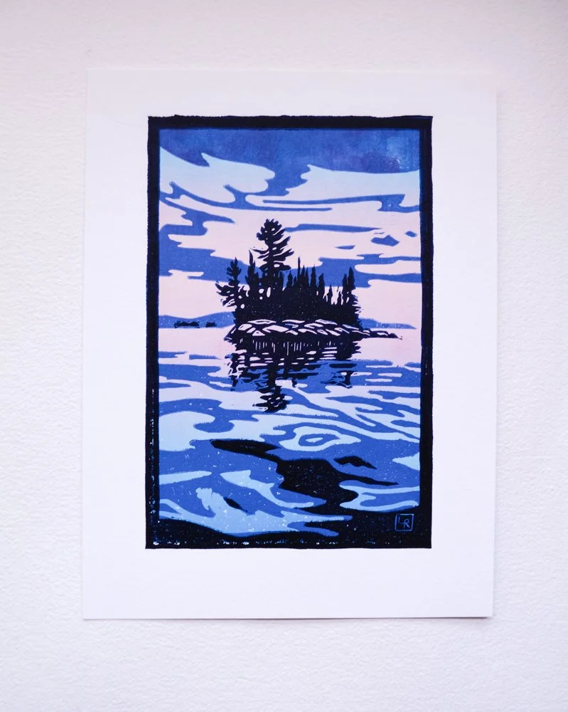 Island Reflection 9x12 Linocut Print