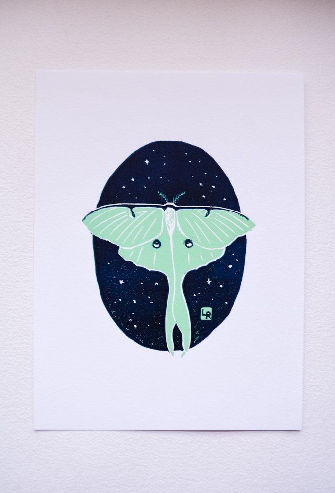 Luna Moth Linocut Print