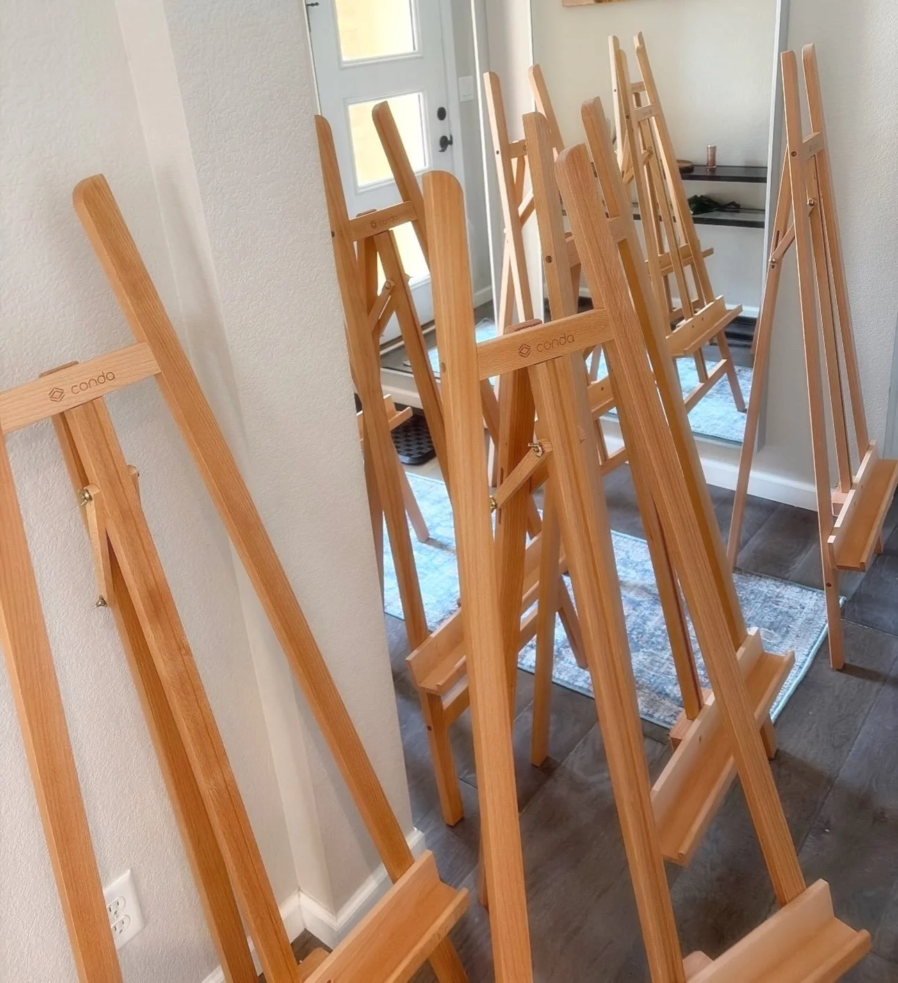 Prepping for a busy day @cherryarts  where I&rsquo;ll be showing my work in the @livsothebysrealty Collector&rsquo;s Lounge&hellip;
If anyone needs me, I&rsquo;ll be surrounded by easels 🤣🎨