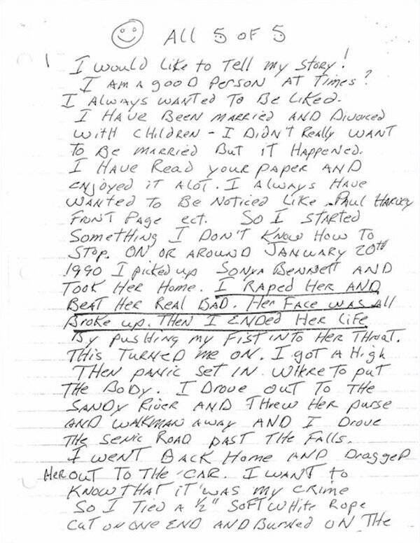 Primeira página da carta do assassino