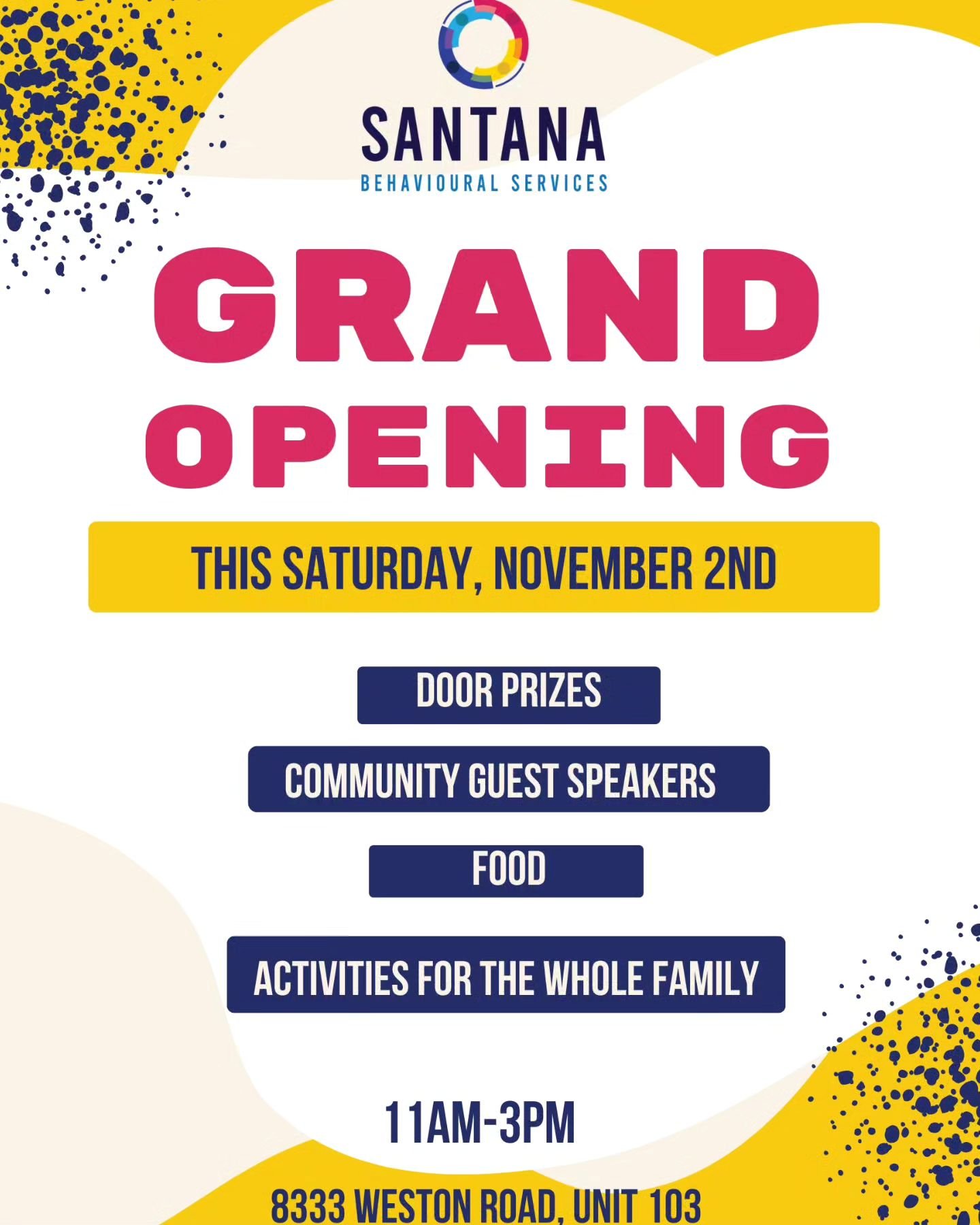 We are THREE days away from our grand opening! We are excited to share our space (and snacks!) with you! Can't wait to see you! 

#SantanaBehaviouralServices #appliedbehavioranalysis #behaviour #behaviouranalysis #behavioranalyst #behaviourchange #be