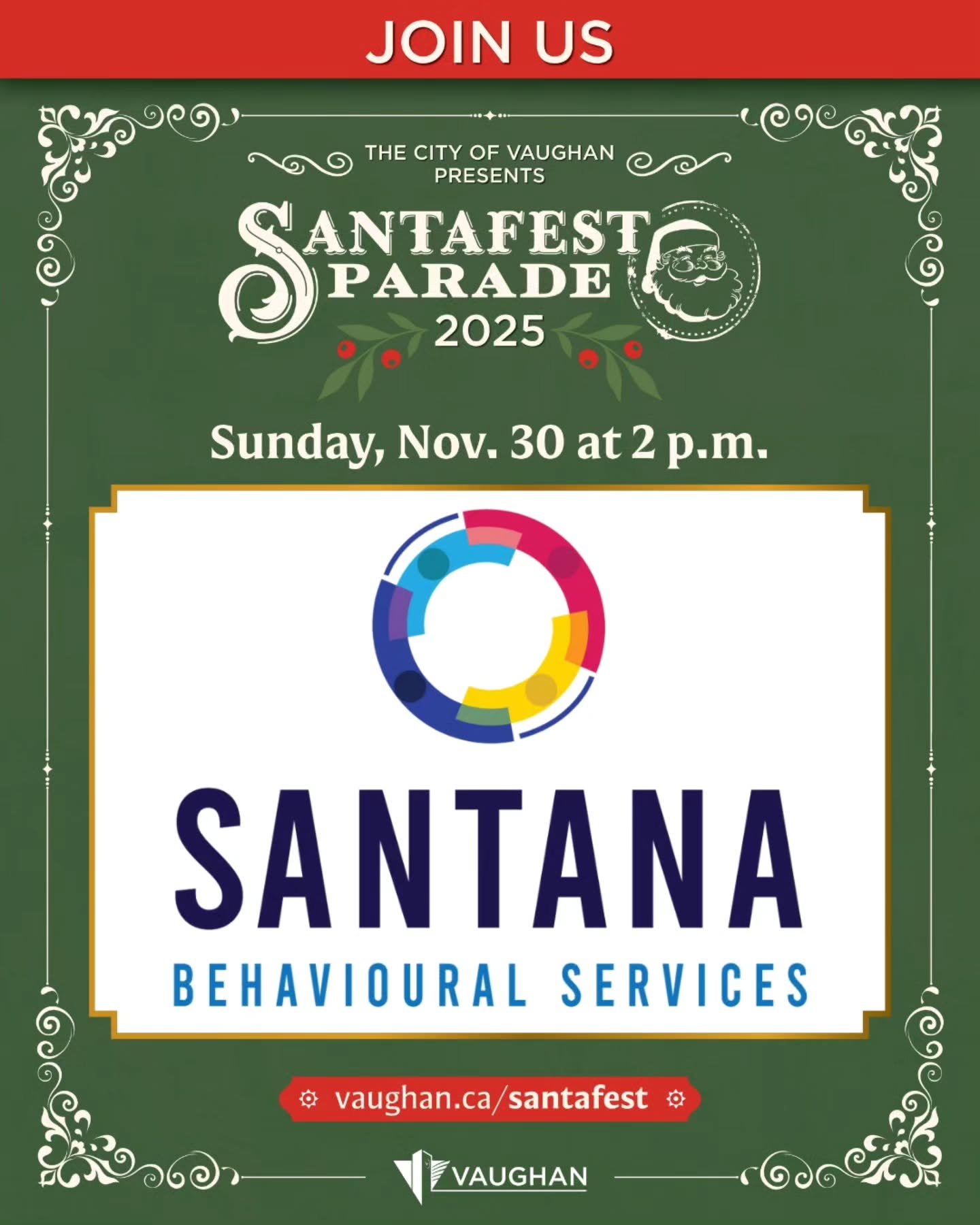 Did you hear Santa Claus is coming to town?! Santana Behavioural Services will be part of the welcome crew! 

Say hello to us on Sunday, November 30th, at 2PM as we take part in the @cityofvaughan parade. You don't want to miss out! See you then! 

#