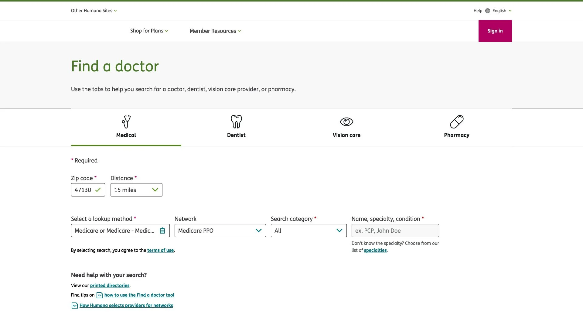 How the "Find a doctor" tool looked in 2023 before our team started to work on it.