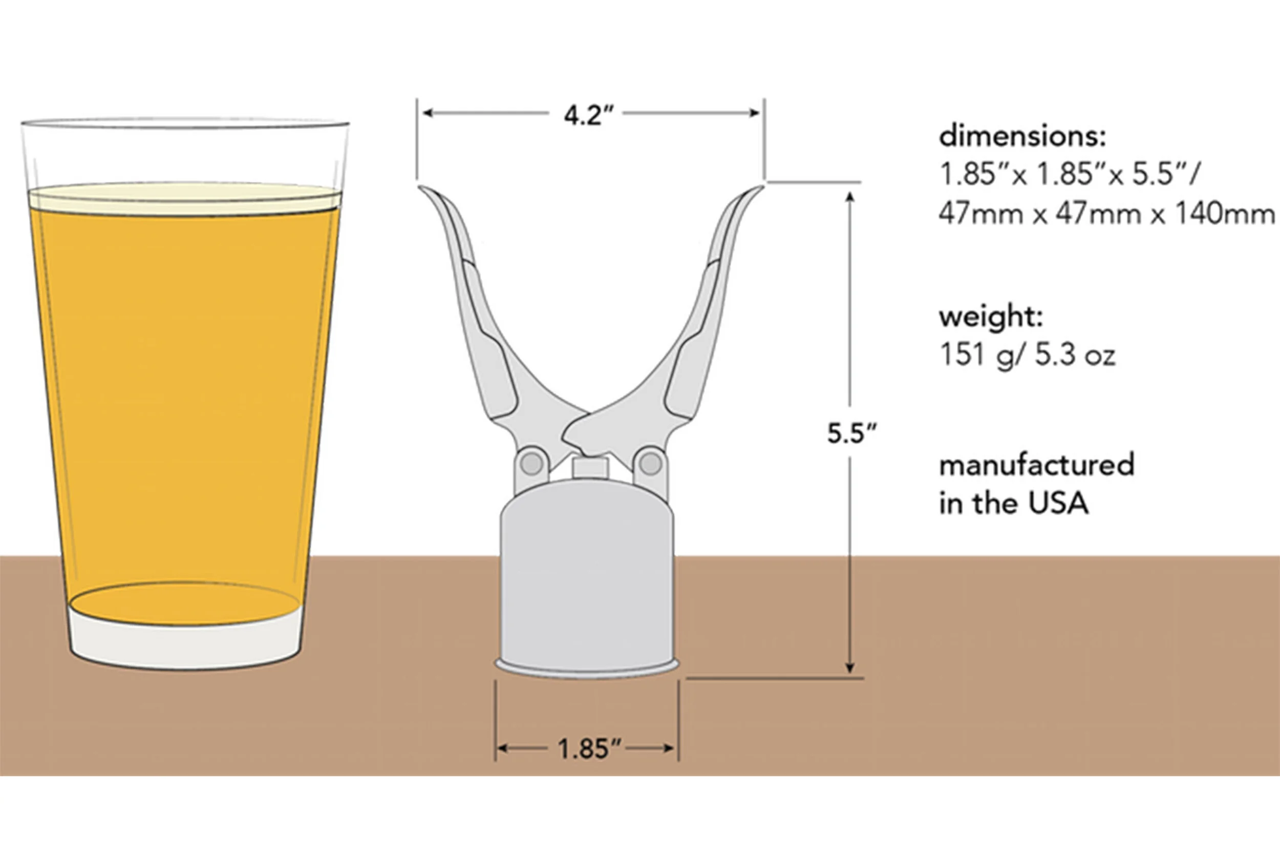Specs graphic for the Cap-Off, a bottle opener tool. I created the digital drawings.